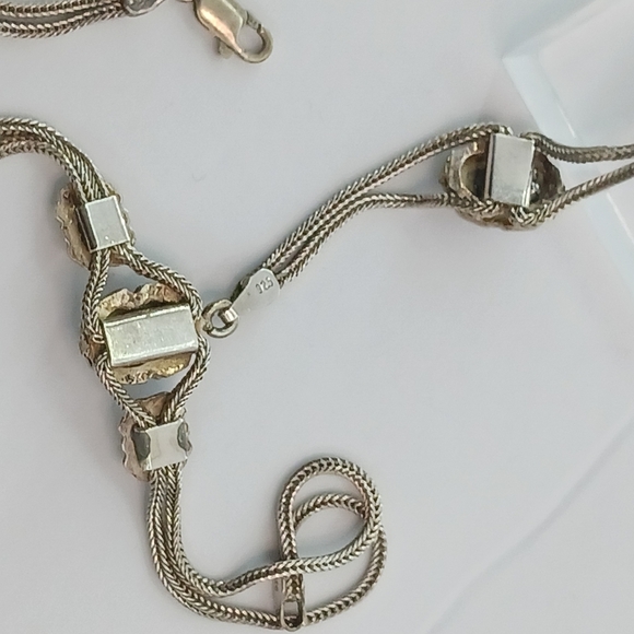 Vintage 925 Silver Blue Opal Agate Bracelet Ring Womens size 8 Boho - Picture 6 of 8